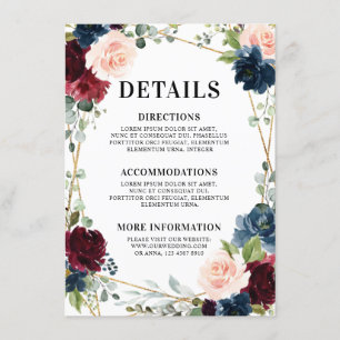 Burgund Weinblau Rosafarben Geometrisch Florale Ho Begleitkarte