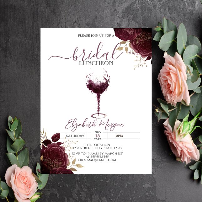 Burgund Weinglas Burgund Rose Bridal Luncheon Einladung (Von Creator hochgeladen)