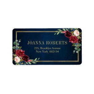 Burgund Weinrot Navy Blau Rosa Floral Geometrisch Adressaufkleber