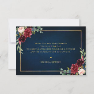 Burgund Weinrot Navy Blau Rosa Floral Gold Geometr Dankeskarte