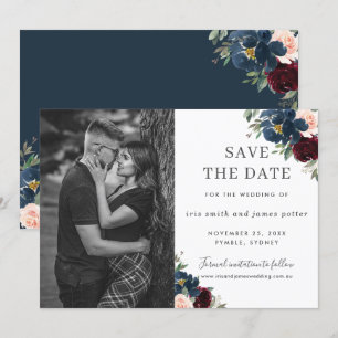 Burgund Weinrot Rosa Floral Foto Save-the-Date Einladung