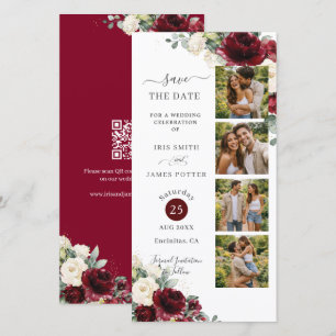 Burgund-Weiß-Blumen-Foto-Box-Hochzeit- QR Save The Date