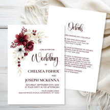 Burgund-weiße Hochzeit mit floralem Einheitsdesign
