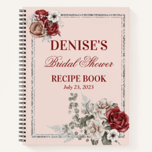 Burgund & Weiße Rosen Brautparty-Rezept Notizbuch