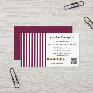 Burgund Weiße Streifen QR-Code Social Media Icons Visitenkarte