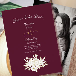 Burgund White Gold Floral Rose Elegant Classic Save The Date