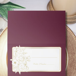 Burgund White Gold Floral Rose Eleganter Tisch Platzkarte