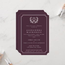 Burgund/White JD Law Scales + Laurel Abschluss Einladung