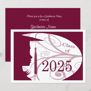 Burgund & White Silhouette 2025 Graduation Party Einladung