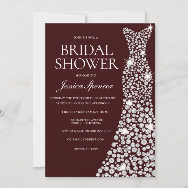 Burgund White Wedding Dress Brautparty laden Einladung (Vorderseite)