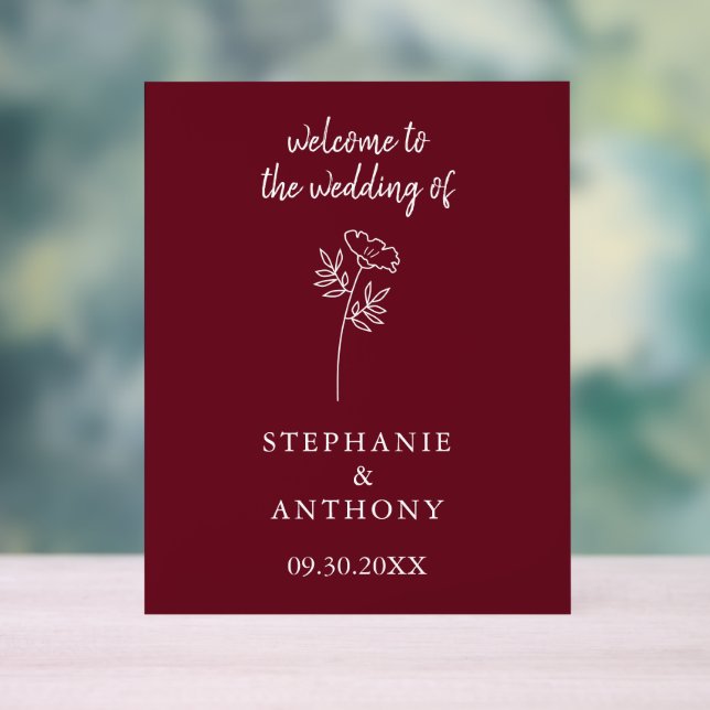 Burgund-Wildblume-Hochzeit Acrylschild (Neutral)