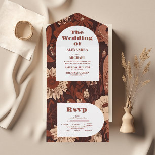 Burgund-Wildblumen Hochzeit All In One Einladung