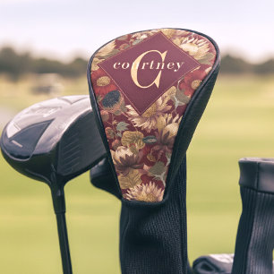 Burgund William Morris Floral Elegantes Monogramm  Golf Headcover