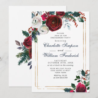 Burgund Winter Rose Foliage ENGAGEMENT PARTEI Einladung