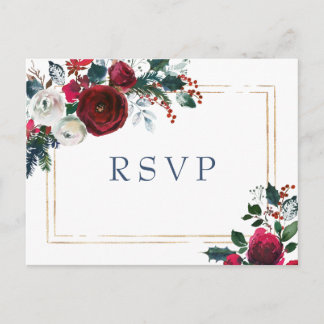 Burgund Winter Rose Grüne Hochzeit RSVP Postkarte