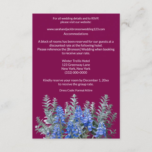 Burgund Winter Wedding mit Bluebonnet Begleitkarte (Vorderseite)