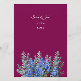 Burgund Winter Wedding mit Bluebonnet Menükarte