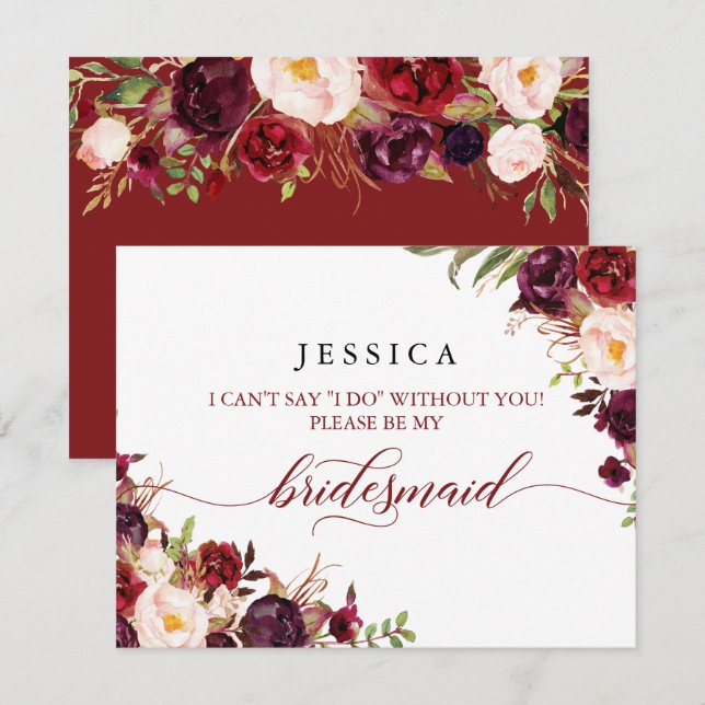 Burgund wird meine Bridesmaid-Karte sein Einladung (Vorne/Hinten)