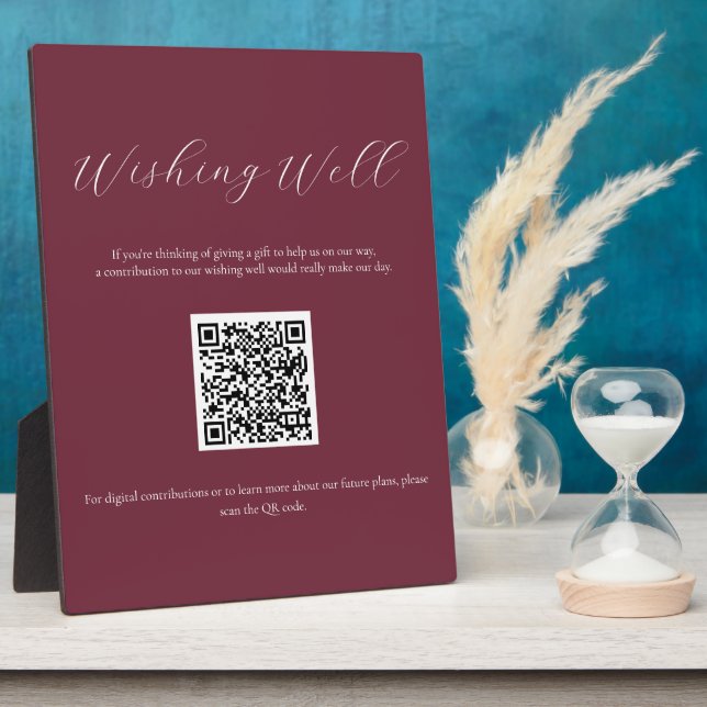 Burgund wünscht gutes Zeichen mit QR Code Plaque Fotoplatte (Seite)