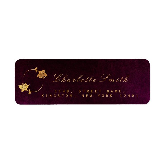 Burgunde Plum Golden Foil Rücksendeadressen-Aufkle (Vorne)