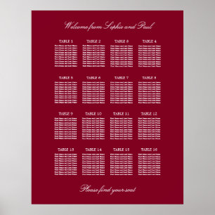 Burgunder 16 Tisch Hochzeit Sitzordnung Poster