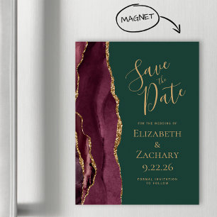 Burgunder-Achat-Gold-Grün Magnetisch Save-the-Date Magnetkarte