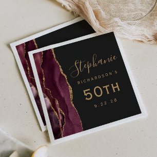 Burgunder Achat Gold Schrift Dunkel 50. Geburtstag Serviette