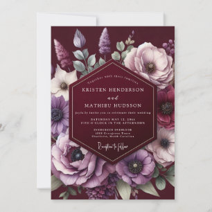 Burgunder Amethyst-Blüten-Hochzeit Einladung