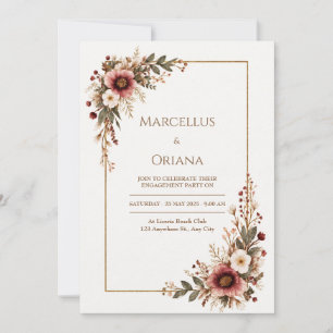 Burgunder-Anemone Goldfolie-Rand Hochzeit Einladung