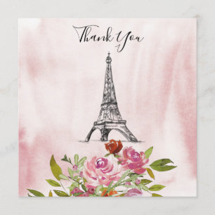 Burgunder-Aquarell-Eiffelturm-Hochzeits-Dankeschön Einladung