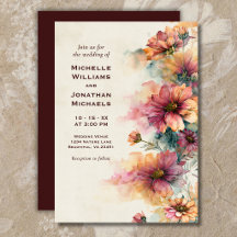 Burgunder Aquarell Wildblumen Blumenhochzeit