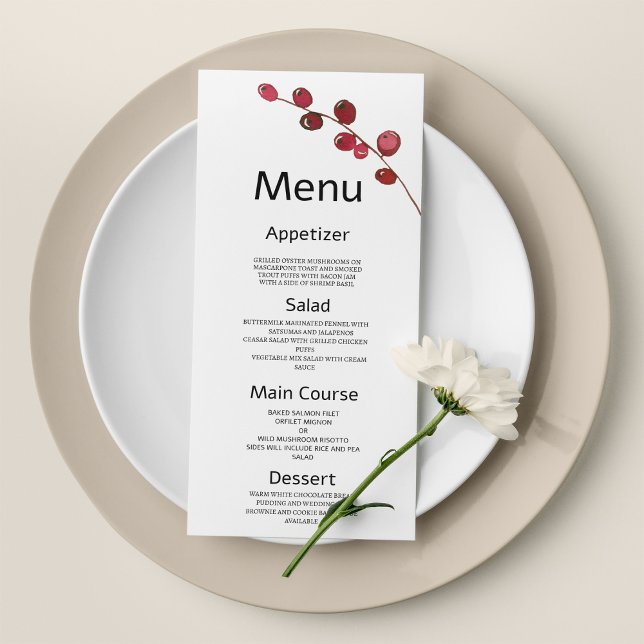 Burgunder Aquarellbeeren Blumenmenü Programm (Burgundy watercolor berries floral Wedding Menu)