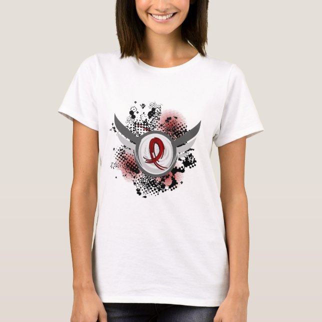 Burgunder-Band und Flügel-multiples Myeloma T-Shirt (Vorderseite)