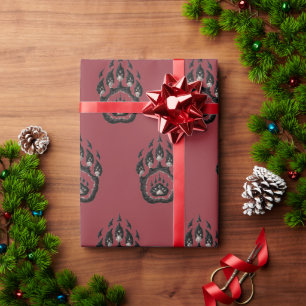Burgunder-Bärenpfotenabdruck-Wrap-Papier Geschenkpapier