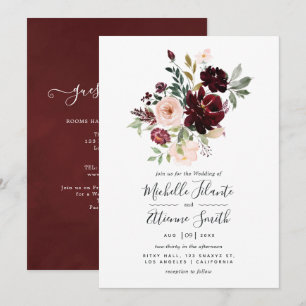 Burgunder-Beeren- und Rosé-Blumen-Hochzeitseinladu Einladung