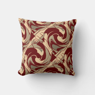 Burgunder-Beige-Taupe-Diagonal-Wirbel-Kunstprint Kissen