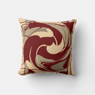 Burgunder-Beige-Taupe-Swirbel-Abstrakt-Blume Kissen