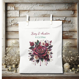 Burgunder Blume, Blätter und Perlen Personalisiert Geschenktütchen