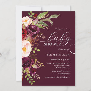 Burgunder Blumen Baby Shower Einladung