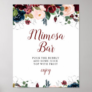Burgunder-Blumen-Brautjunggesellinnenabschied-Mimo Poster