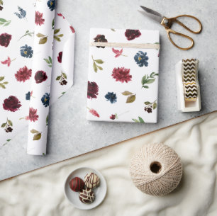 Burgunder Blumen Elegant Rustikal Wasserfarbe Schö Geschenkpapier