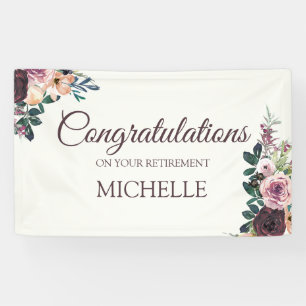Burgunder Blumen Frauen Ruhestand Gratulation Banner