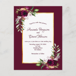 Burgunder Blumen Gold Hochzeitseinladung Postkarte