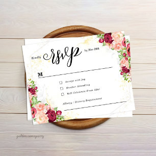 Burgunder Blumen Gold Polygonal Geometrische Hochz RSVP Karte