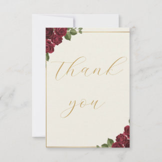 Burgunder Blumen Gold Schrift Hochzeit Danksagungs Dankeskarte