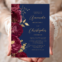 Burgunder Blumen Gold Schrift Navy Blau Hochzeit
