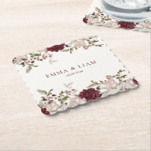 Burgunder Blumen Hochzeitspapier Untersetzer