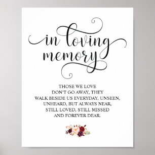 Burgunder Blumen In Loving Memory Gedenktafel Poster
