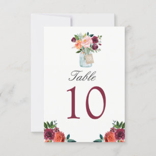 Burgunder Blumen Mason Jar Hochzeit Tisch Nummer Einladung