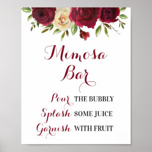 Burgunder Blumen Mimosa Bar Hochzeit Brautparty Poster